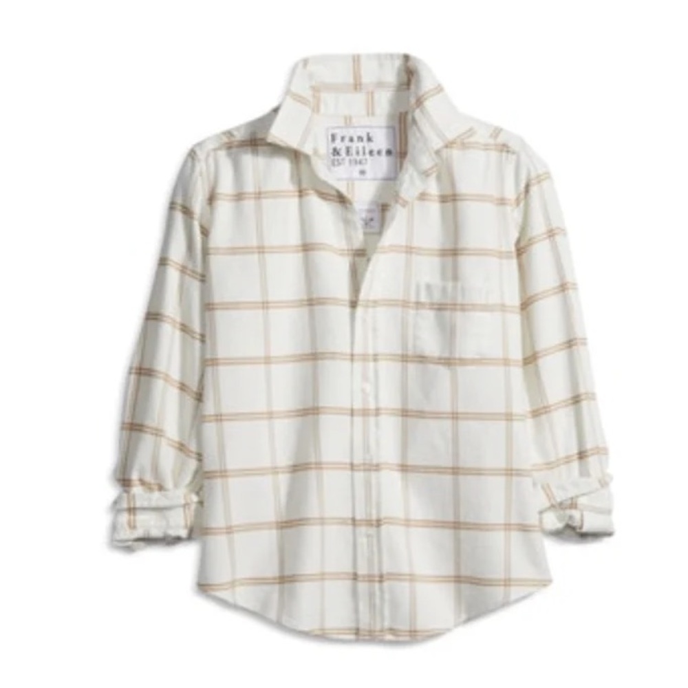 Frank & Eileen Cream Button-Up Shirt with Tan Plaid